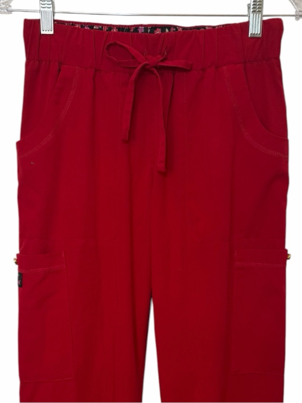 Betsey Johnson Scrub Medical Pants Drawstring Stretch Waist Women Sz XS Red - Picture 3 of 13
